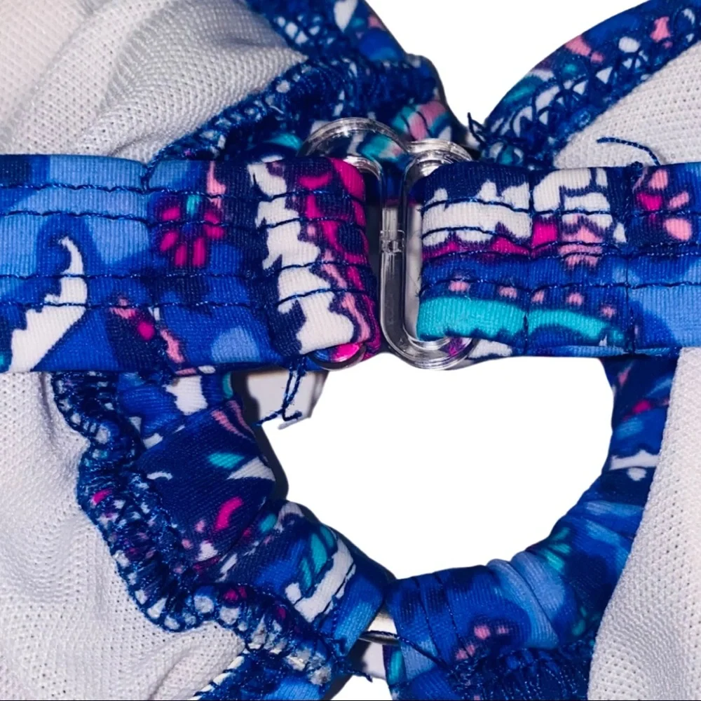 Kirra Swim | Blue & Pink Paisley Keyhole Boho Ruffled Bandeau Bikini | Size L - Picture 4 of 5